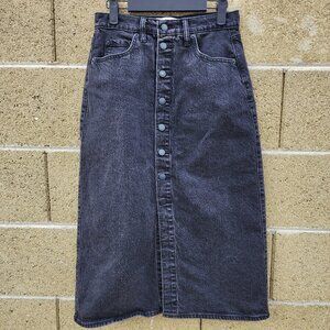 Small Black Button Down Midi Jean Skirt